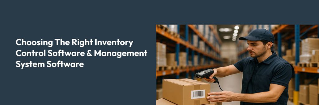 Illustration or screenshot representing inventory control and management system software, highlighting tools for tracking stock levels, managing orders, and optimizing warehouse operations