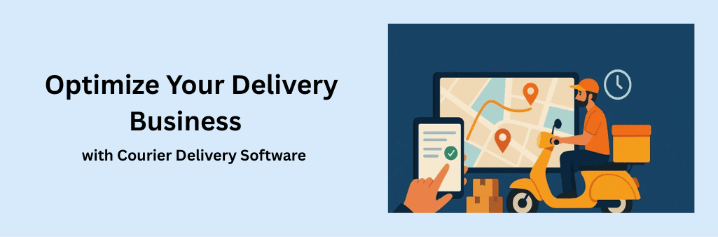 Illustration of a courier delivery dashboard optimizing route planning, real-time tracking, and order management for improved delivery business performance