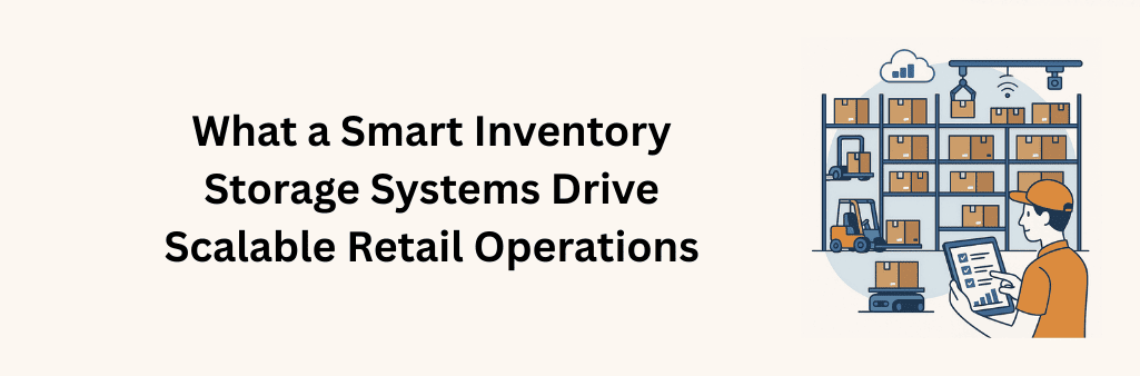 Worker with tablet monitors smart warehouse shelves, forklifts, robotic arm, and cloud-based Inventory Storage Systems