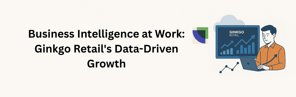 Man analyzing Ginkgo Retail growth charts on laptop with data graphs on screen