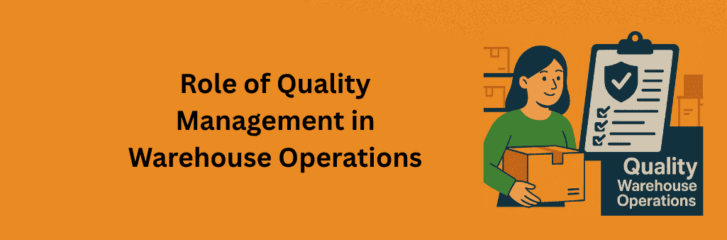 Woman with warehouse box beside checklist labeled quality operations