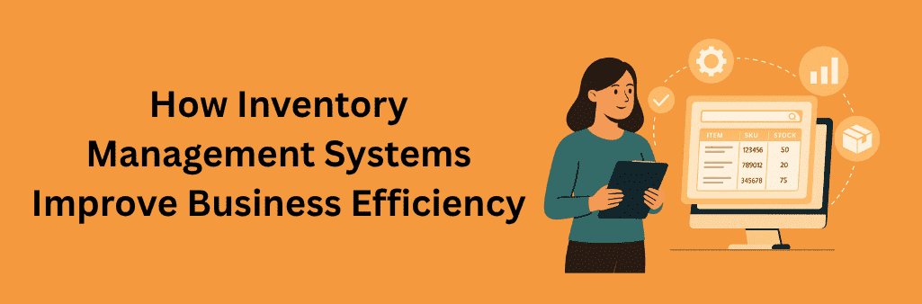 Woman with clipboard beside inventory dashboard on screen