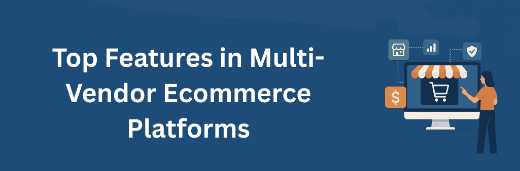 Flat illustration of a woman interacting with a computer screen showing a shopping cart, surrounded by store, analytics, payment, and security icons representing the Best B2B Ecommerce Platforms