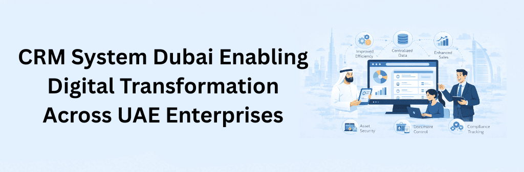 Integrated enterprise systems illustration supporting operations across Emirates with CRM, inventory control, HR payroll, and analytics dashboards