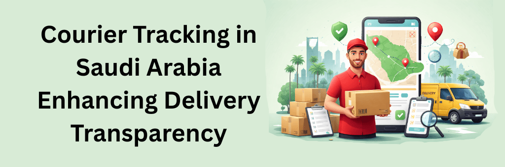 Courier tracking system in Saudi Arabia showing real-time delivery updates, map tracking, and logistics transparency with mobile app interface