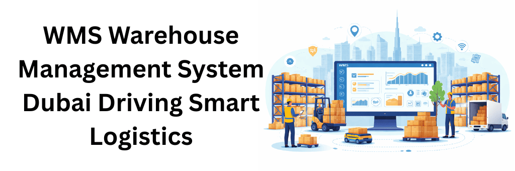 Smart warehouse management system in Dubai with digital dashboard, forklifts, and automated logistics operations